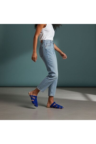 NE&VE SHOES Γυναικείες παντόφλες Sabo με τετράγωνη μύτη, μπλε σουέντ λεπτομέρ...