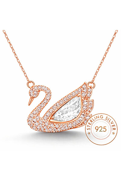 GWOMA Kadın Gümüş Kolye - Swan Kuğu Model Zirkon Taş İşlemeli 925 Ayar Gümüş ...