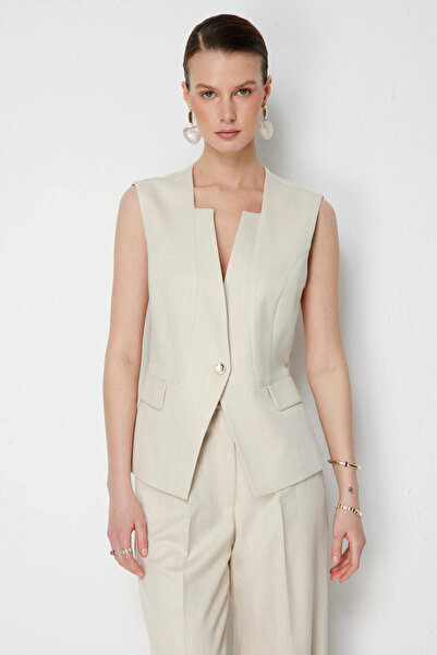 Ekol Glitter Fabric Ornamental Pocket Detailed Vest-1072