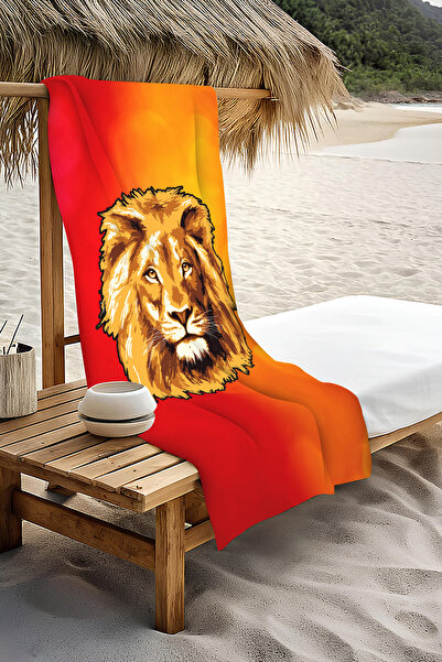 PATRON Dijital Baskı Plaj Deniz Havlusu Genç Sportif Aslan Desen Peştamal HVL...