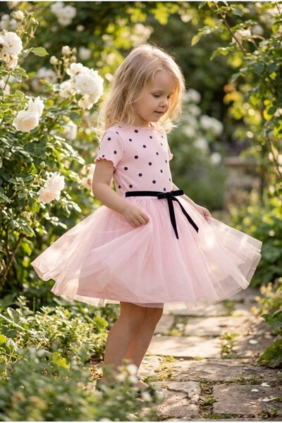 COOLMINIES Καλοκαιρινό φόρεμα για κοριτσάκια με πουά επένδυση και φούστα τούτ...