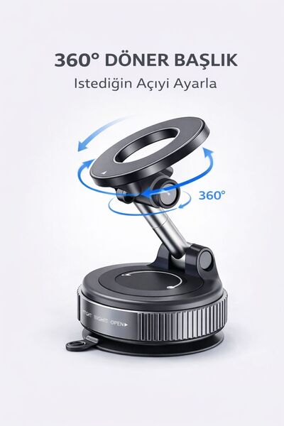 babikamium Araç Telefon Tutucu Manyetik Vakumlu Güçlü Tutuş 360° Döner Tek Elle Kullanım Torpido Uyumlu