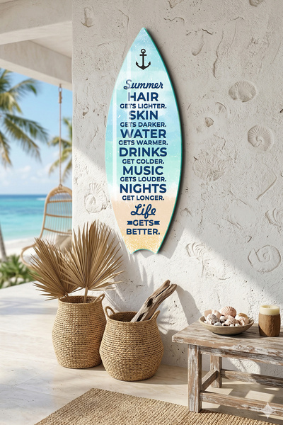 Decorita Sörf Tahtası Şekilli Modern Cam Tablo | Summer Vibes | 33cm x 99,5cm