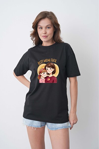 TREND EMMODA Cel mai bun cadou pentru mame Tricou din bumbac negru cu guler r...