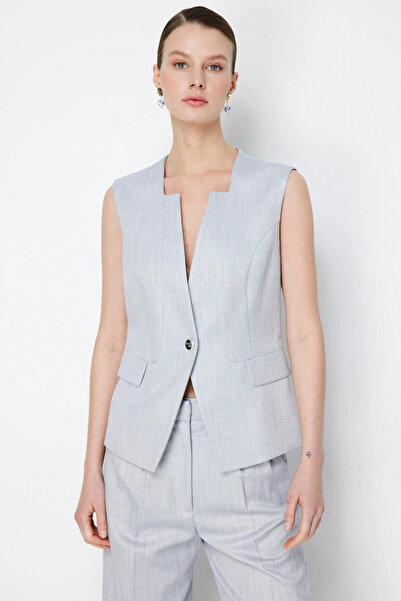 Ekol Glitter Fabric Ornamental Pocket Detailed Vest-1072