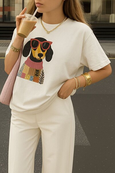 BENROMA تي شيرت مطبوع عليه كلب لطيف مقاس كبير للجنسين 1PV3