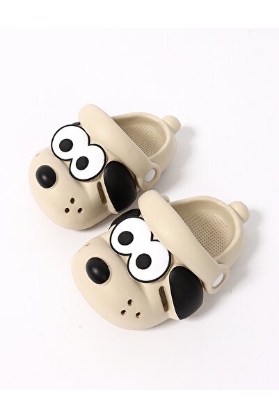 MiniKids Μπεζ αφρώδεις παντόφλες σε σχήμα κουταβιού με μάτια