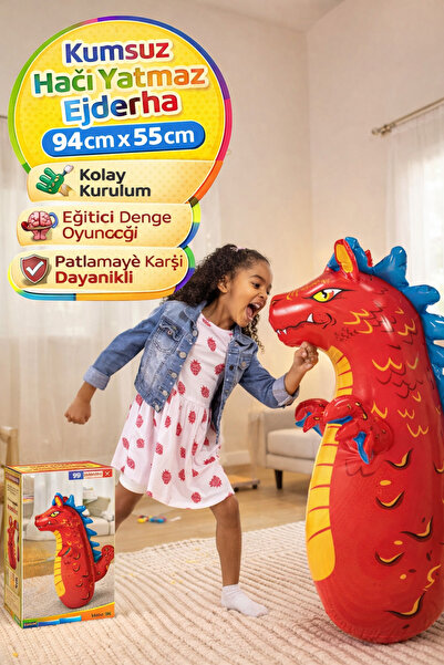 Open Toys Ejderha Hacıyatmaz Şişme Oyuncak 94 cm Kumsuz Devrilmez Denge Oyunc...
