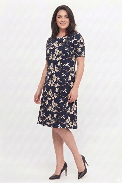 Curvy Trend Φόρεμα από βισκόζη με λουλουδάτο σχέδιο σε κρεμ χρώμα, με στρογγυ...