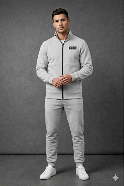 NOFLEN Ανδρικό μπουφάν με στάμπα λογότυπου, σε γκρι χρώμα και μαύρο, με φερμουάρ