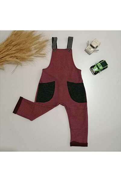 DİĞER1111 Burgundy Striped Salopet Burgundy