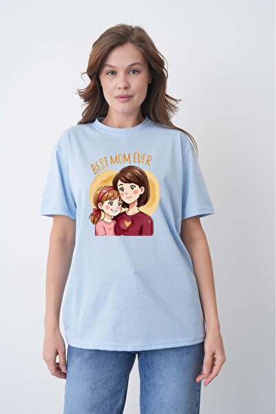 TREND EMMODA Cel mai bun cadou pentru mame, tricou din bumbac albastru cu gul...