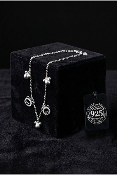 Roza Silver 925 Ayar Gümüş Rodyum Kaplama Ayıcık Charmlı Zirkon Taşlı Bileklik