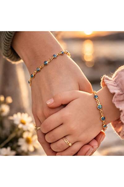 Sylvery Jewels Nazarlı Bileklik – Altın Kaplama Zincir, Ayarlanabilir (15+5 c...