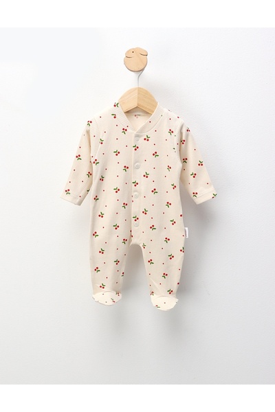 MiniKids Πλεκτή ολόσωμη φόρμα με μποτάκια, Κεράσια, κρεμ