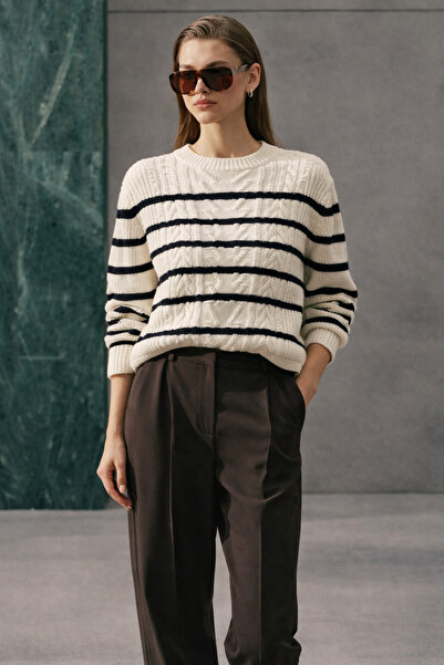 MARLİNG Striped Knitted Detailed Tricot Sweater