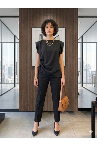 CGA Women's Blouse with Draped Shoulders and Padded Asymmetrical Design