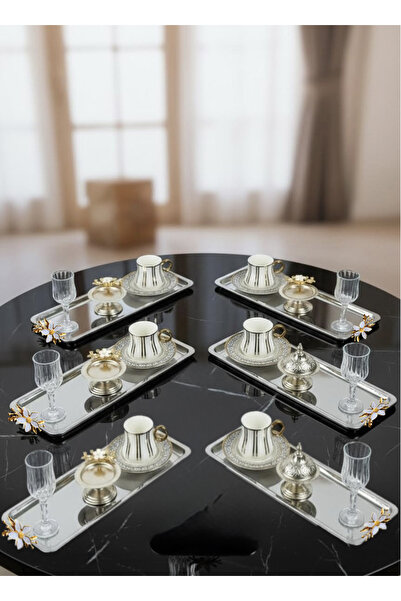 AHİR TİCARET صينية تقديم فاخرة من الستانلس ستيل مع 6 قطع من إكسسوارات باباتيا...