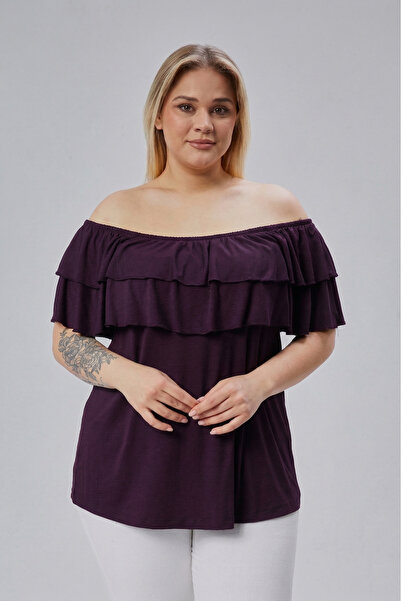 Curvy Trend Μπλούζα βισκόζης με γιακά Madonna Plus Size