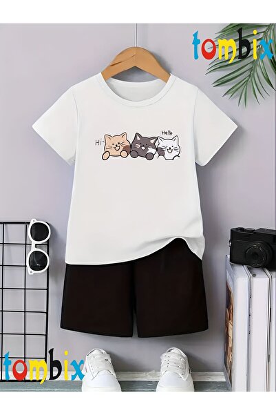 tombix مجموعة ملابس أطفال من UygunModa HIHELLO مكونة من تي شيرت مطبوع وشورت