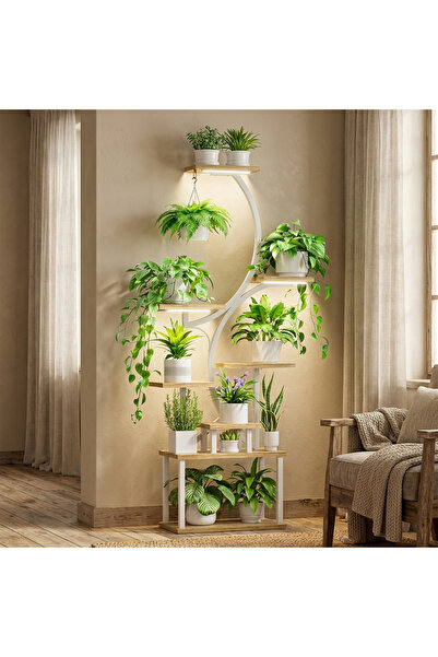 Destello ®   Βάση για φυτά με κρυφό φωτιστικό LED, Μέταλλο, Ξύλο, Λευκό, 50 x...