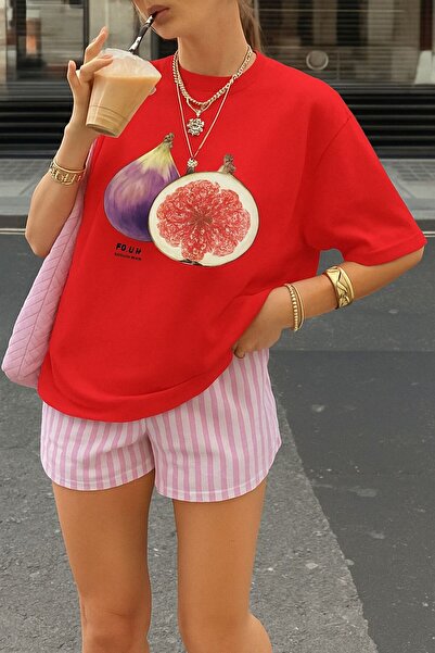 E-ROMA Fig Printed T-Shirt Oversize Unisex T-Shirt 2Pv1
