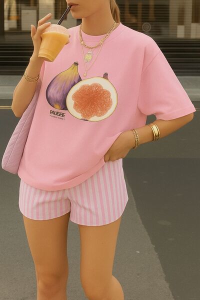 DM DOLCE MORE Μπλουζάκι με στάμπα σύκα, oversized unisex μπλουζάκι 2PV1