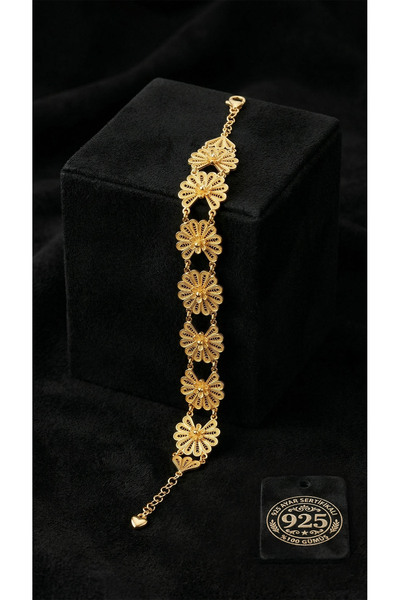 Roza Silver 925 Ayar Geleneksel Telkari El İşi Altın Kaplama Lotus Çiçeği Kel...