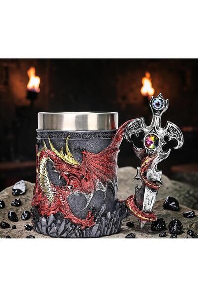 ELSELİFE 3D Dragon Design Beer Mug with Stainless Steel Inner Chamber and Han...