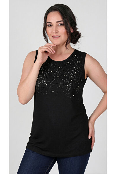 Curvy Trend Μπλούζα βασικής γραμμής από βισκόζη, χωρίς μανίκια, με στρας και ...