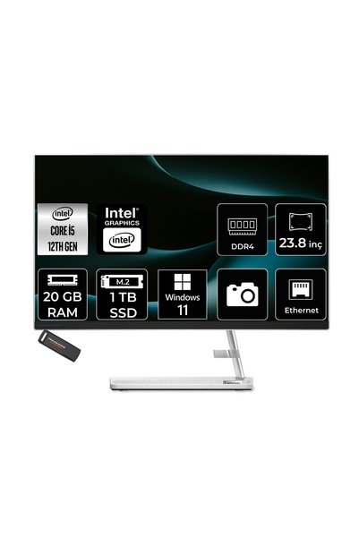 LENOVO IdeaCentre 24IAP7 i5 12450H 20GB 1TB SSD 23.8" FHD W11H Beyaz All in One Bilgisayar