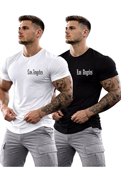 DEEPSENCE 2 τεμάχια Οβάλ κοπής 100% βαμβακερό μπλουζάκι Los Angeles Minimal