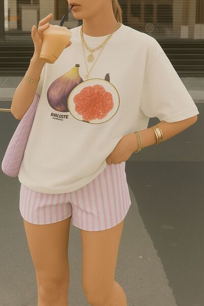 BENROMA تي شيرت مطبوع عليه التين، تي شيرت كبير الحجم للجنسين 2PV1