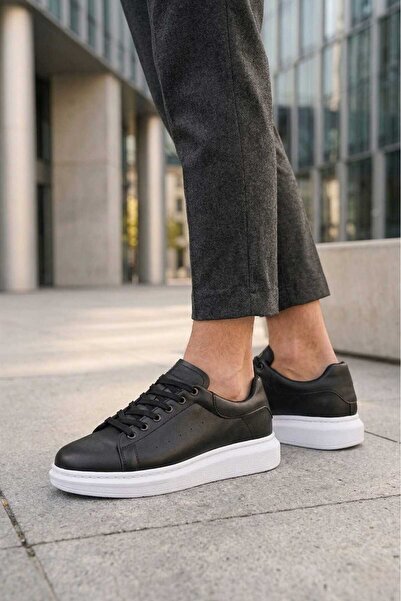 FAYMAZ Men's Black and White Sole Shoes – Lightweight, Poly Sole, Stitched, C...