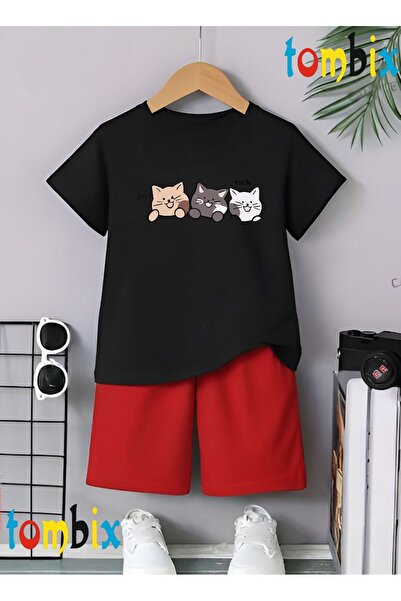 tombix مجموعة ملابس أطفال من UygunModa HIHELLO مكونة من تي شيرت مطبوع وشورت