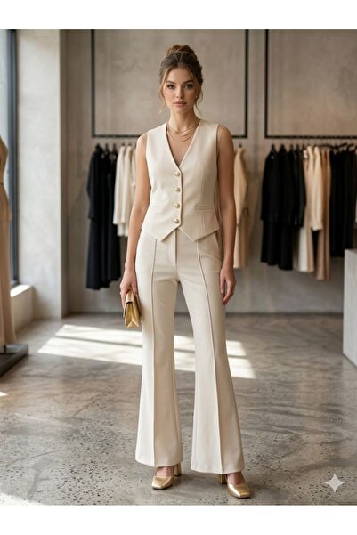 CGA Women's Vest and Wide-Leg Pants Set Crepe Set with Wide-Leg Pants and Str...