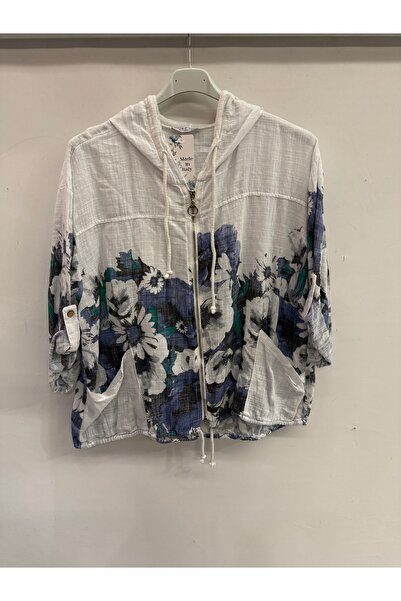 della moor Γυναικεία λευκή ιταλική μπλούζα με λουλουδάτο σχέδιο, με φερμουάρ ...