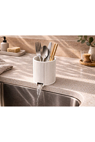 DDM GLOBAL Su Tahliyeli Organizer, Lavabo Üstü Çatal Kaşık Kurutmalık, Diş Fı...