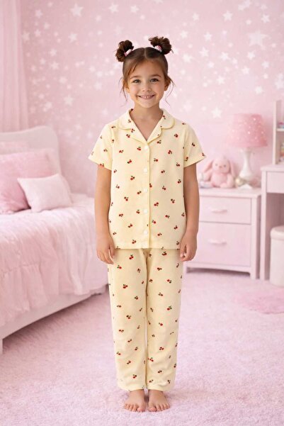 zahider Κοριτσίστικο καλοκαιρινό κοντομάνικο σετ πιτζάμες με γιακά πουκάμισου...