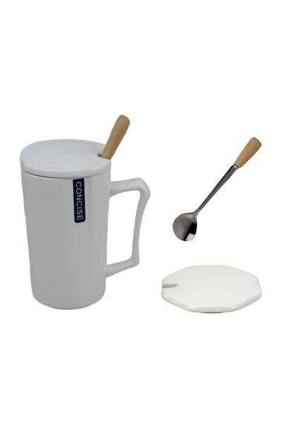 ELSELİFE Marble Design Warm Mug with Lid and Spoon – 330 ml Large Size
