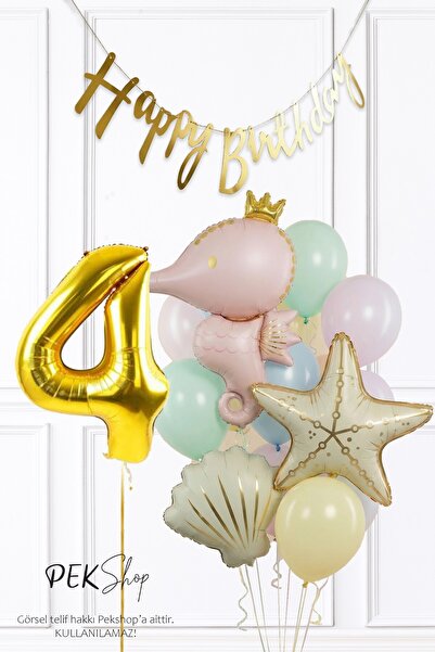 PEKSHOP 4 Year Old Retro Undersea Theme Birthday Party Set with Seahorse, Sta...