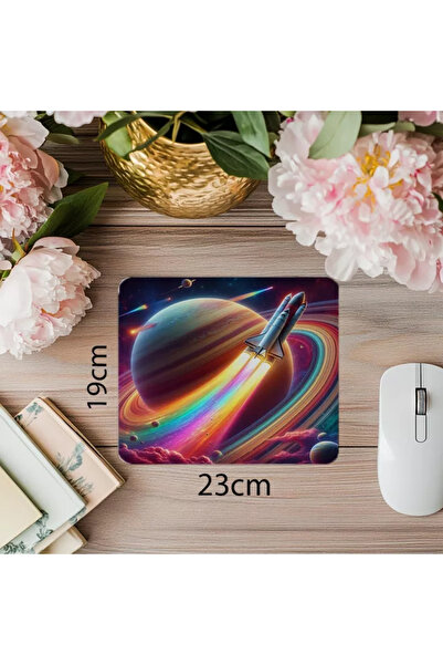 Empressco Mouse Pad Galaxie cu rachete colorate - 19x23 cm 2 mm Mouse Pad dre...