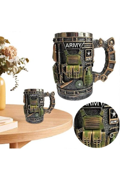 ELSELİFE 3D Military Ammunition Design Mug with Stainless Steel Inner Chamber and Handle Decorative Cup 400 ml