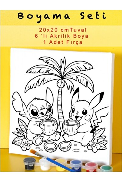 Tuval Stitch ve pikachu boyama seti
