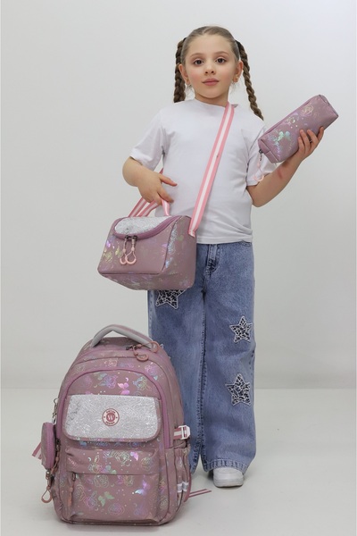 Probag Σετ σχολικών τσαντών για κορίτσια 3 τεμαχίων με μοτίβο σε σκόνη και γυ...