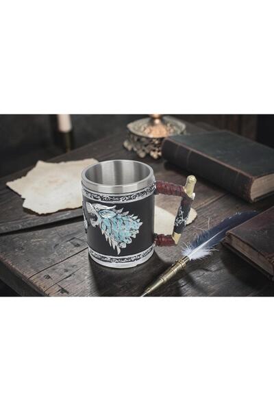 ELSELİFE 3D Game of Thrones Stark Wolf Design Mug Stainless Steel Cup with Ha...