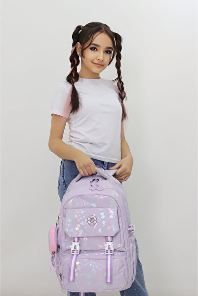 Probag Kız Çocuk Okul Çantası Lila Varak Desenli Parlak Kapaklı İlkokul Sırt ...