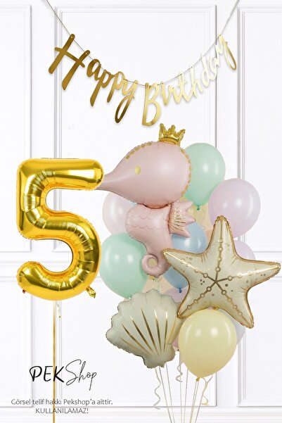 PEKSHOP 5 Year Old Retro Undersea Theme Birthday Seahorse Starfish Balloon Pa...