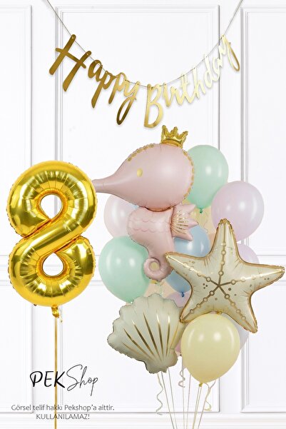 PEKSHOP 8 Year Old Retro Undersea Theme Birthday Seahorse Starfish Balloon Pa...