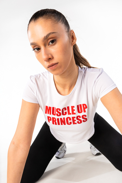HARSFIT Women's White Crop Baby Tee Sports T-Shirt Fitness Gym Aesthetic Slim Fit T-Shirt